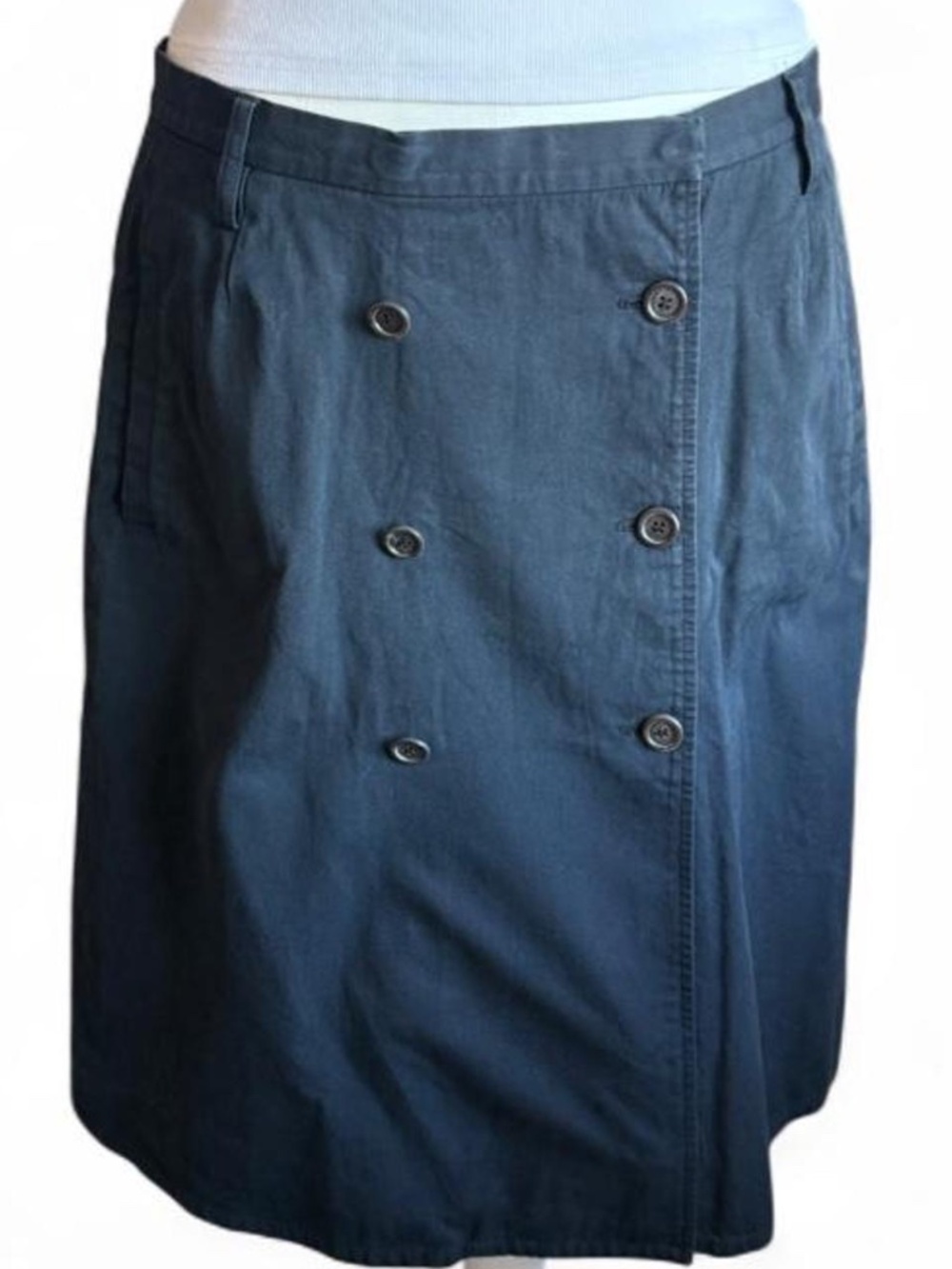 Burberry Women's Navy Blue Wrap Skirt Nova Check Lined Button Front Size 14